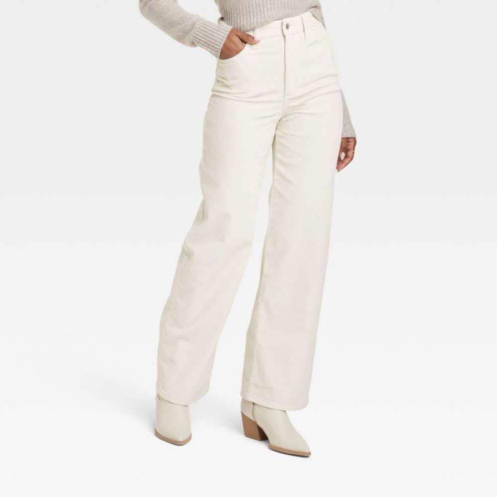 Women's High-Rise Corduroy Wide Leg Jeans - Universal Thread Cream 8